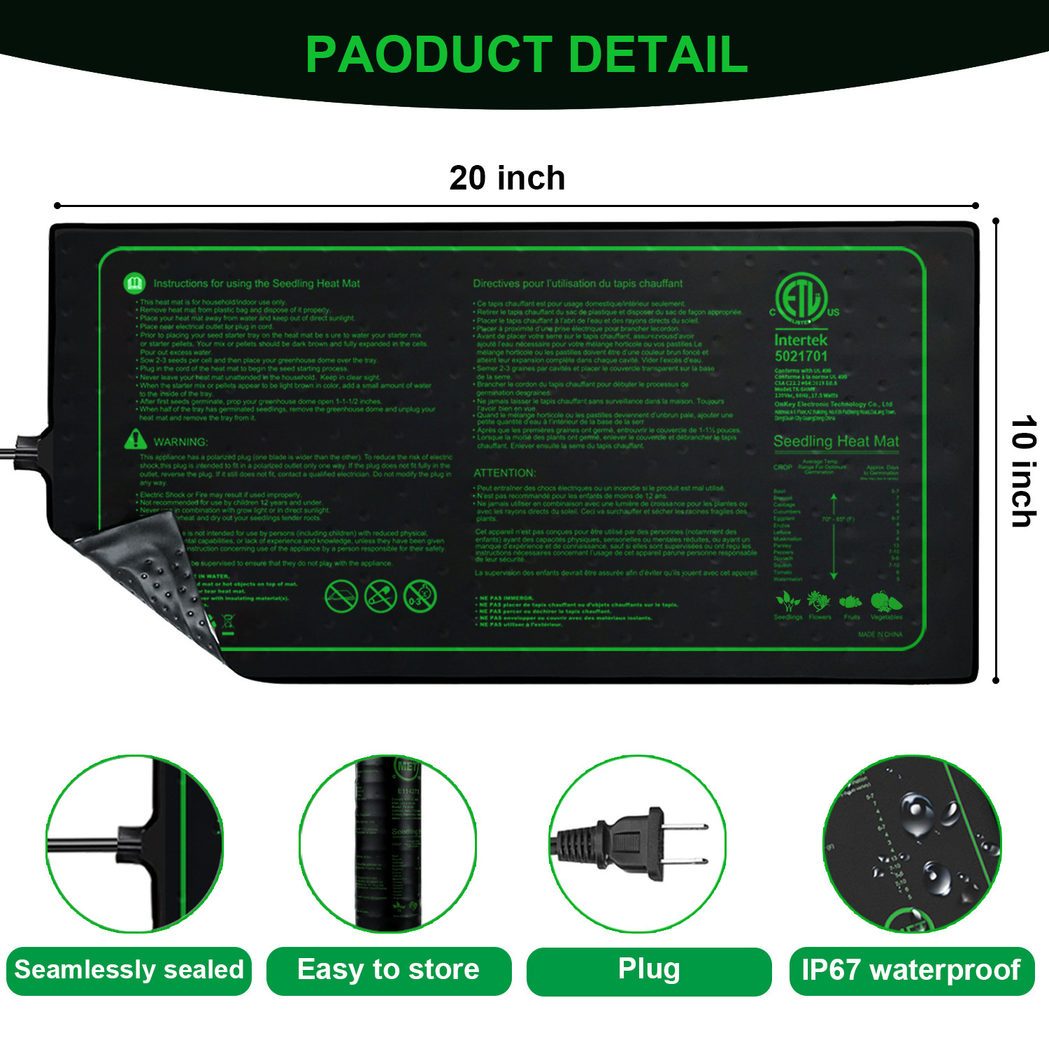 Two-pack 20x10Inch Seedling He - Heat Mat Seedling のレビューと価格